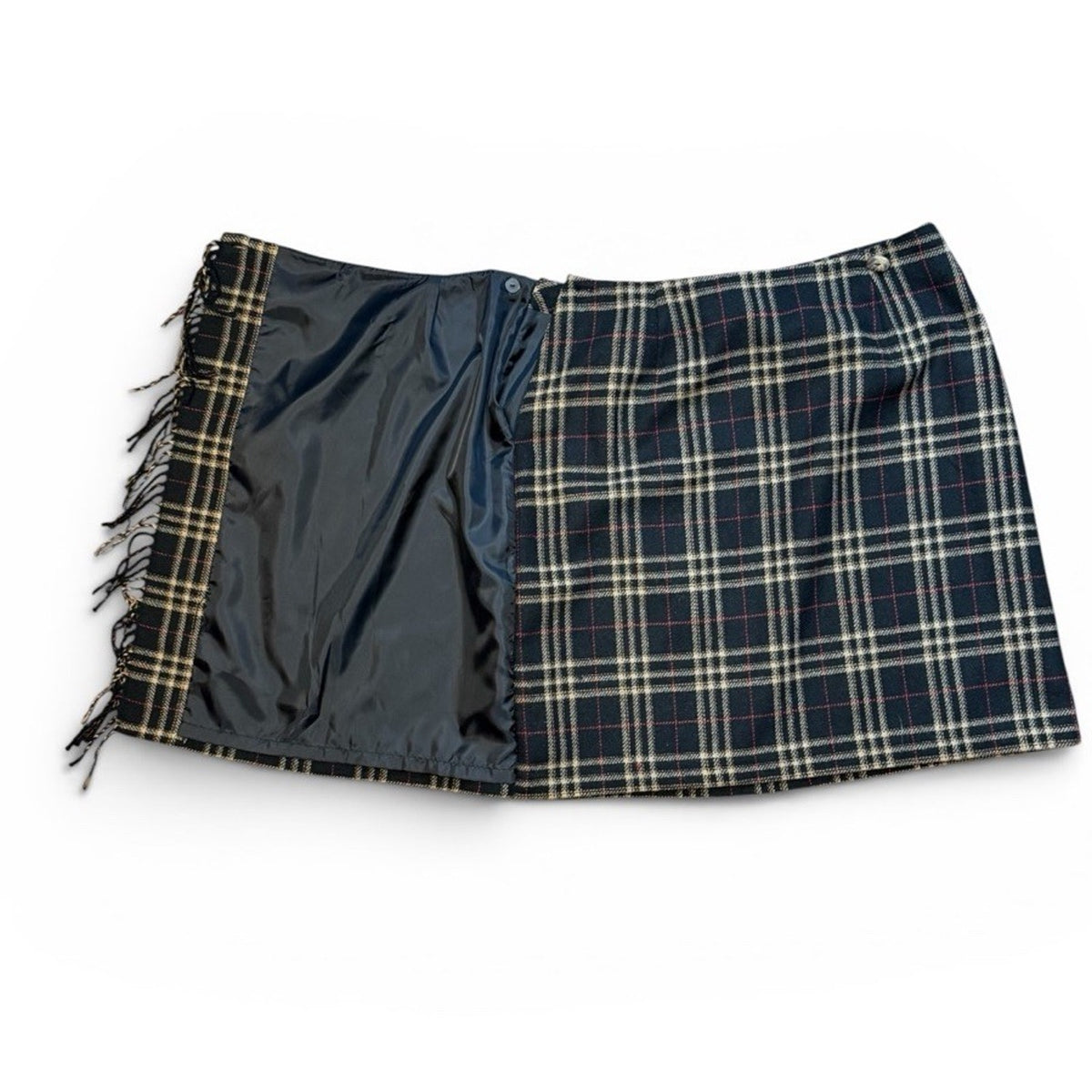 Sag Harbor Petite Plaid Wrap Skirt Wool Blend Fringe Size 14 Classic