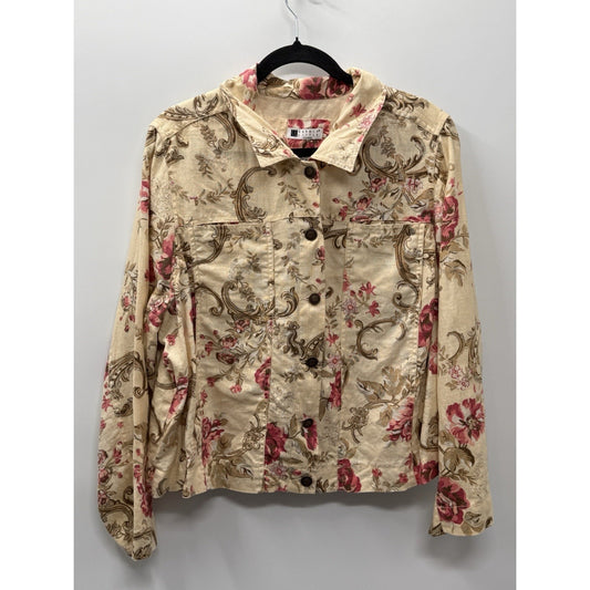 Carole Little Woman 2X 100% Linen Floral Jacket Button Front Cottagecore Boho