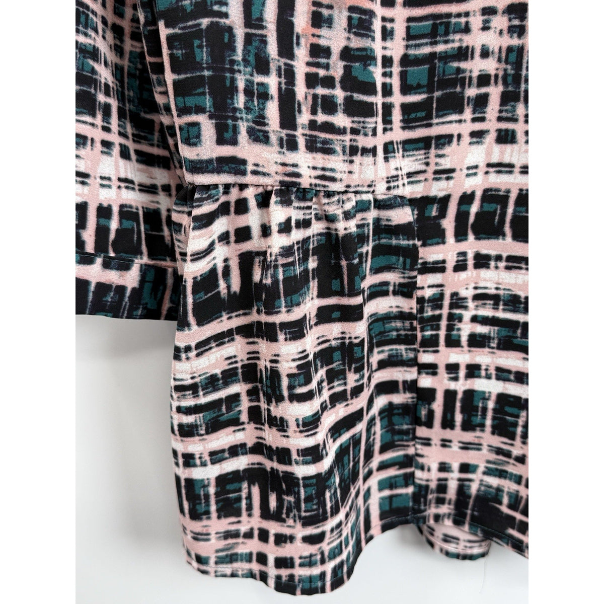 Investments Womens Small Abstract Print Peplum Tunic Blouse 3/4 Sleeve