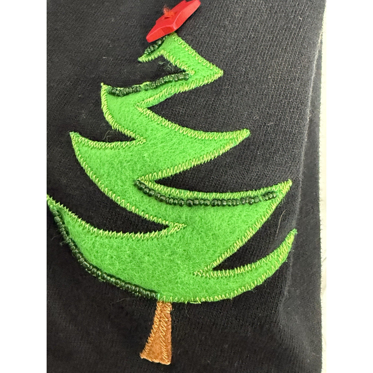 Michael Simon Light Womens XL Black 100% Cotton Knit Christmas Tree Cardigan Y2K