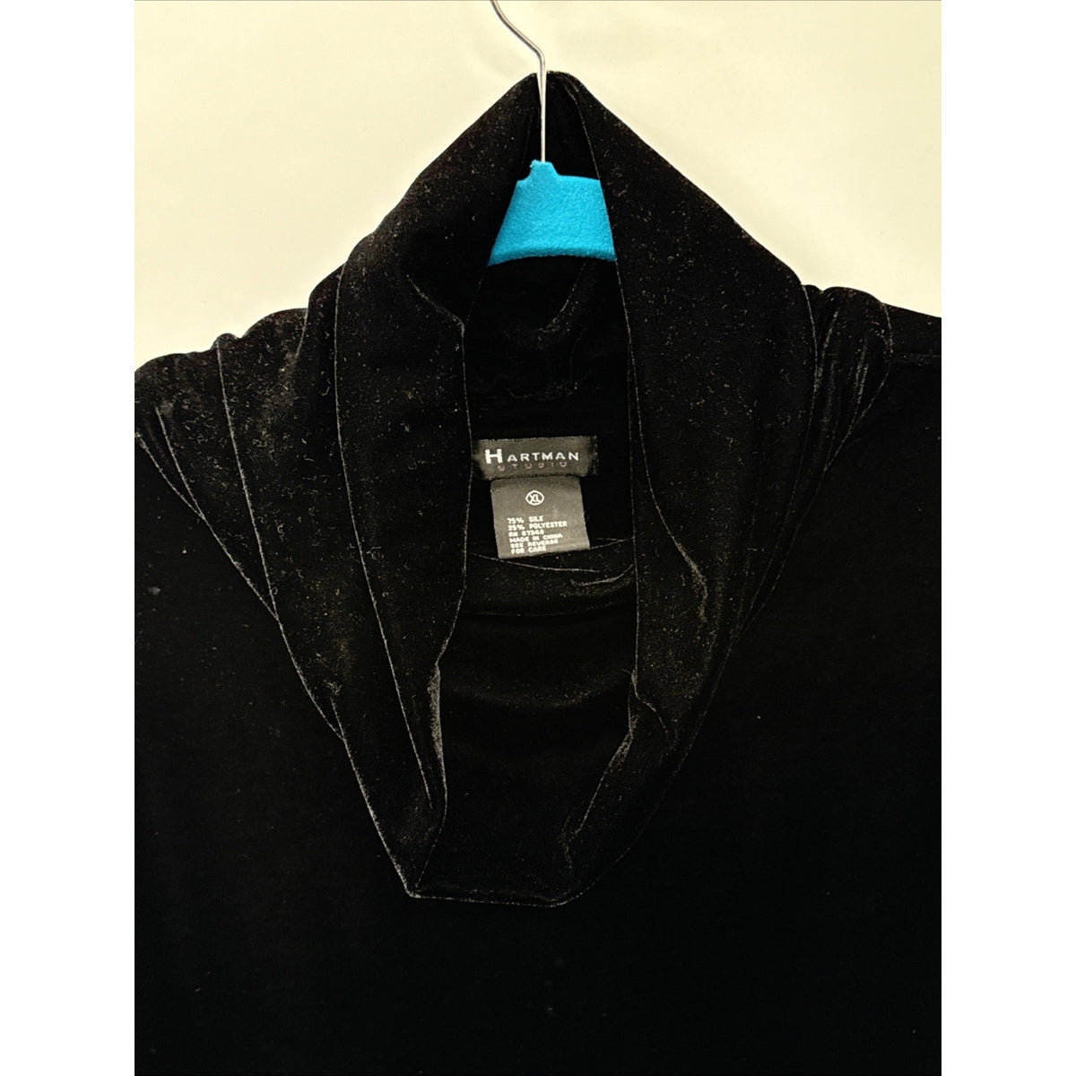 Hartman Studio Women Size XL Black Silk Velvet Cowl Neck Tunic Top Goth Y2K
