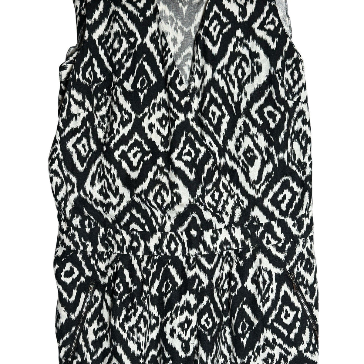 Ashley Stewart Linen Blend Jumpsuit Size 20 Black Tan Ikat Zip Slash Pockets