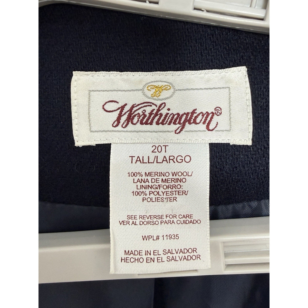 VTG Worthington Merino Wool Blazer Jacket Women 20T Navy Blue 90s Y2K 3-Button