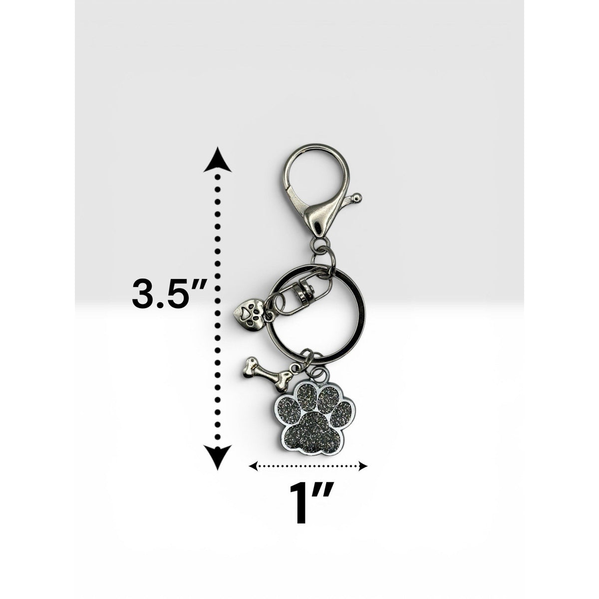 Silver Glitter Paw Print Dog Keychain Purse Charm Lobster Clasp Gift Handmade