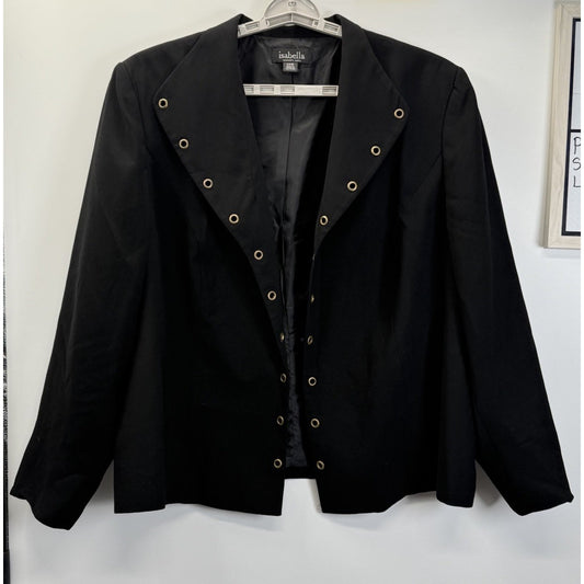 Isabella Women’s Open Front Blazer Jacket Black 24W Lined Classic