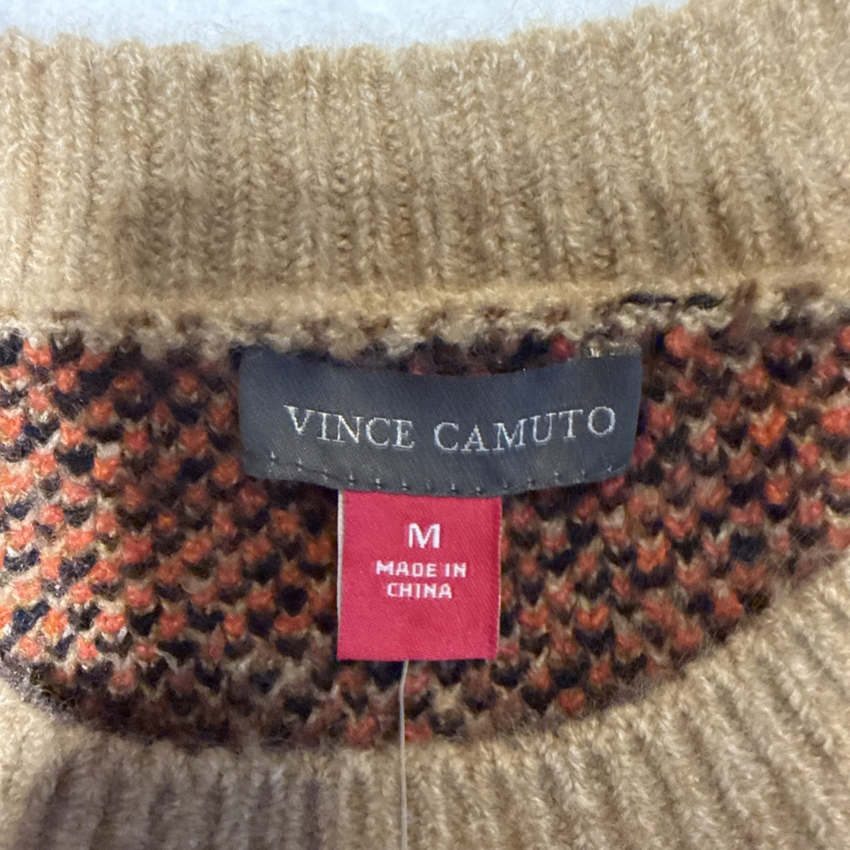 Vince Camuto Women's M Tan Knit Crew Neck Long Sleeve Halloween Cat Pumpkin NWT