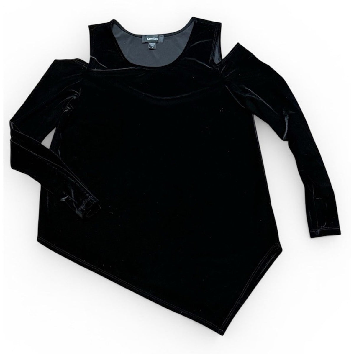Karen Kane Black Velvet Asymmetrical Top L Cold Shoulder Soft Grunge Minimalist