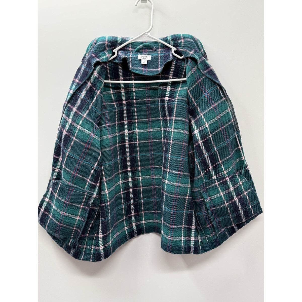 Crown & Ivy Plaid Jacket Womens Large Green Wool Blend Button Front Heavyweight