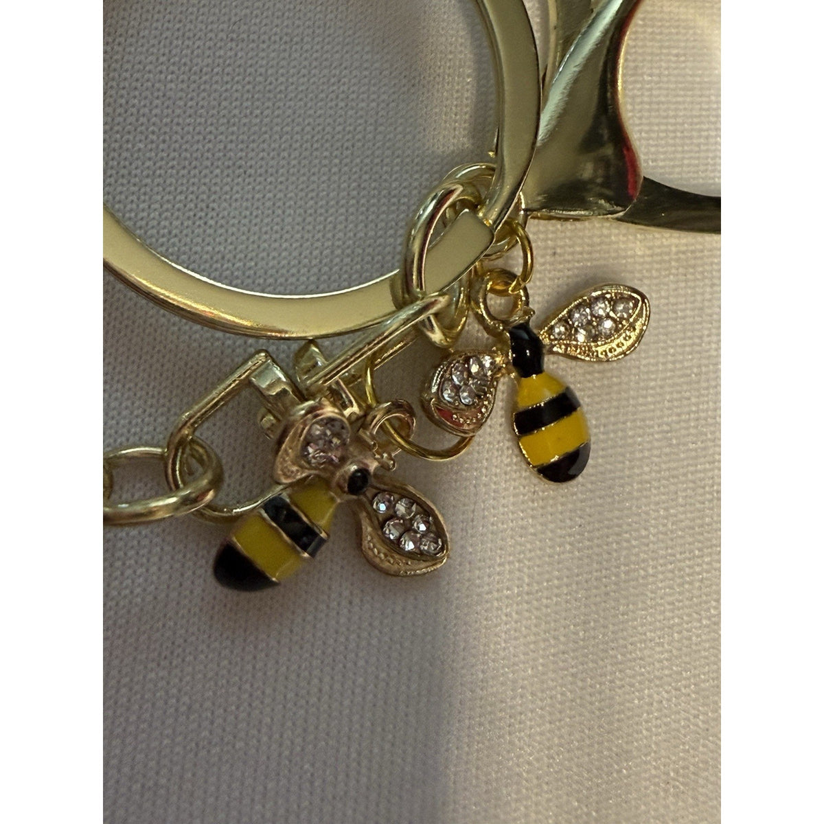 Gold Bee Sunflower Keychain Charm Rhinestone Bumblebee Floral Purse Bag Key Ring