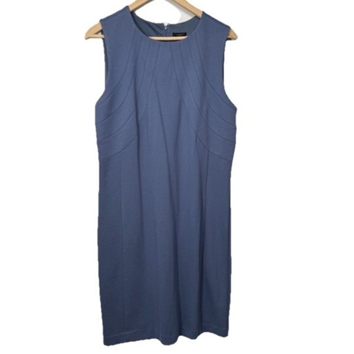 Ann Taylor Factory Sheath Dress Size 14 Blue Sleeveless Lined Back Slit Career