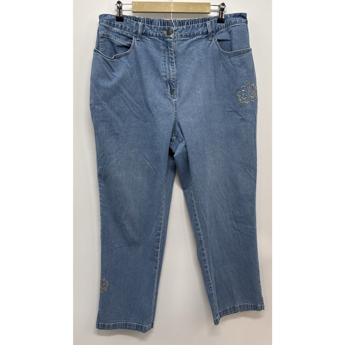 Quacker Factory Jeans Women’s 1X Rhinestone Studded Stretch Denim Straight Leg