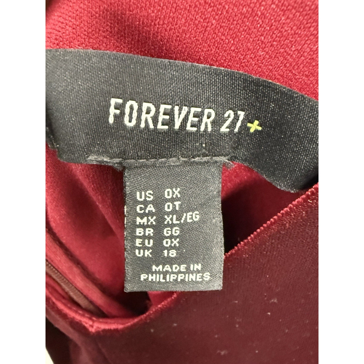 FOREVER 21 Womens Plus 0X Burgundy Velvet V Neck Strappy Mini Slip Dress Zip