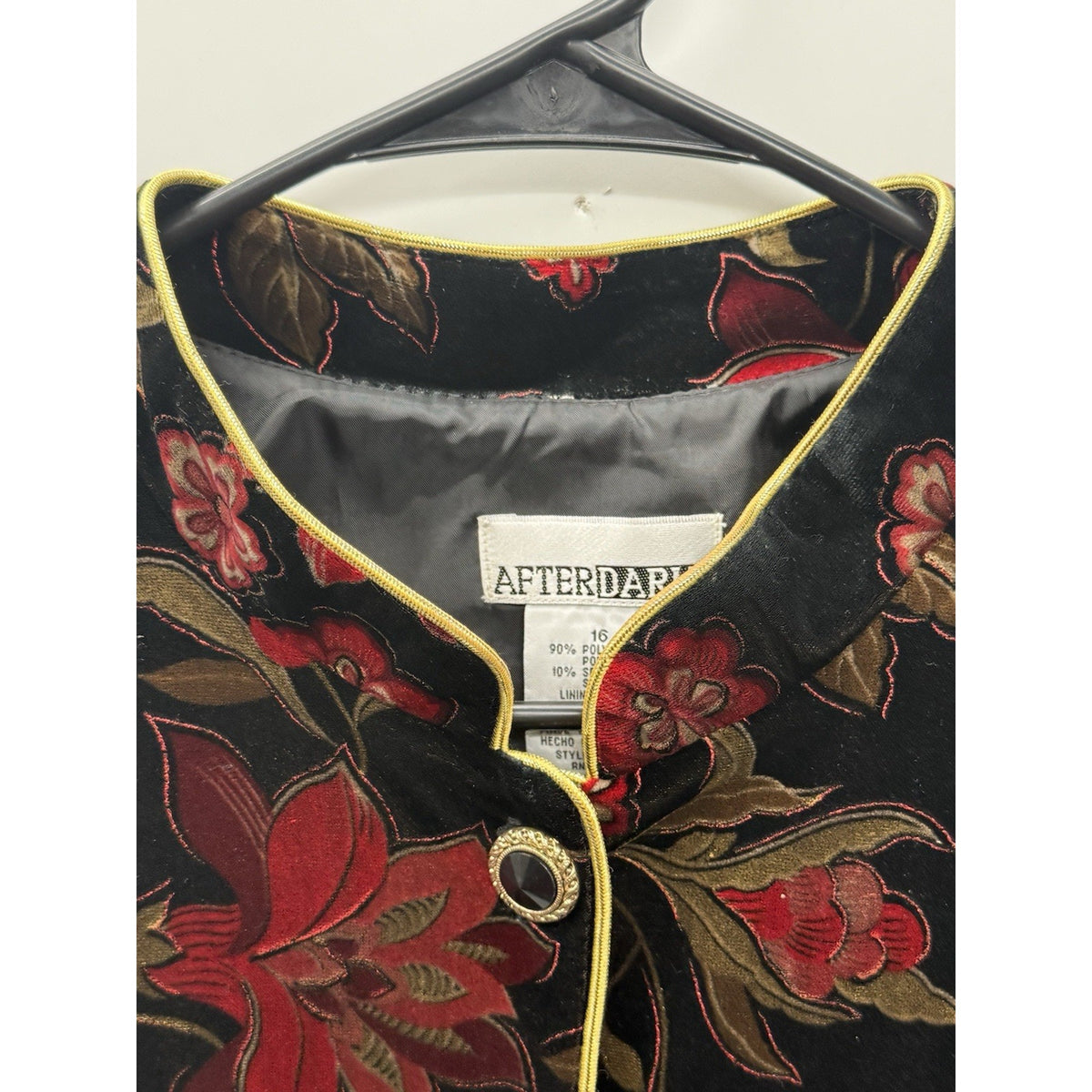 After Dark Velvet Floral Jacket Womens 16 Black Red Gold Holiday Evening Vintage