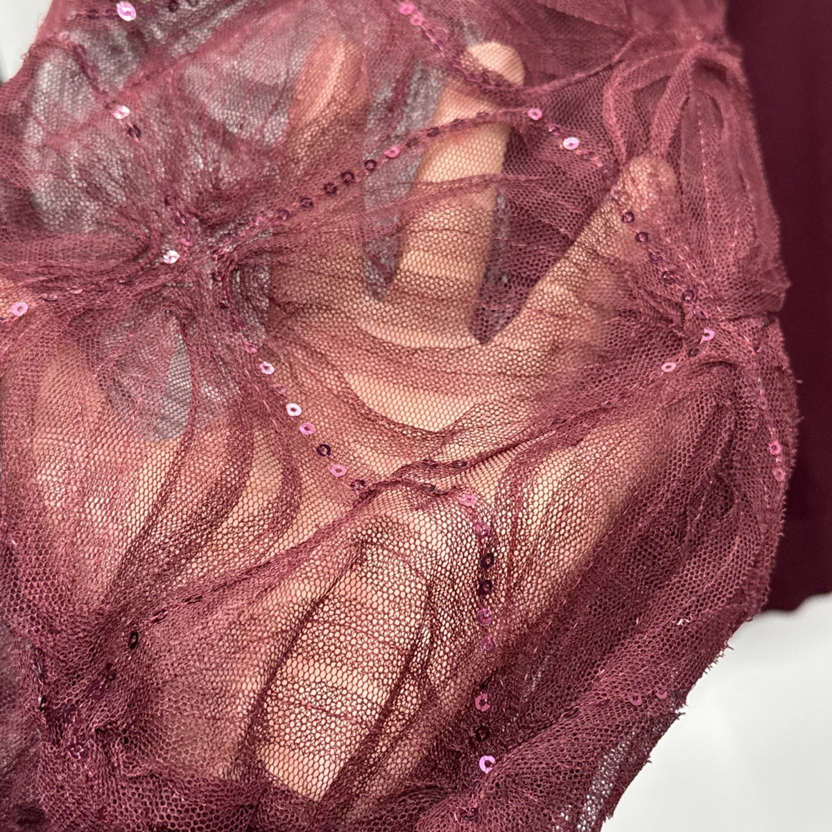 Cato Burgundy Sweater Sheer Lace Sequin Sleeves Sz 26/28 Romantic Whimsigoth