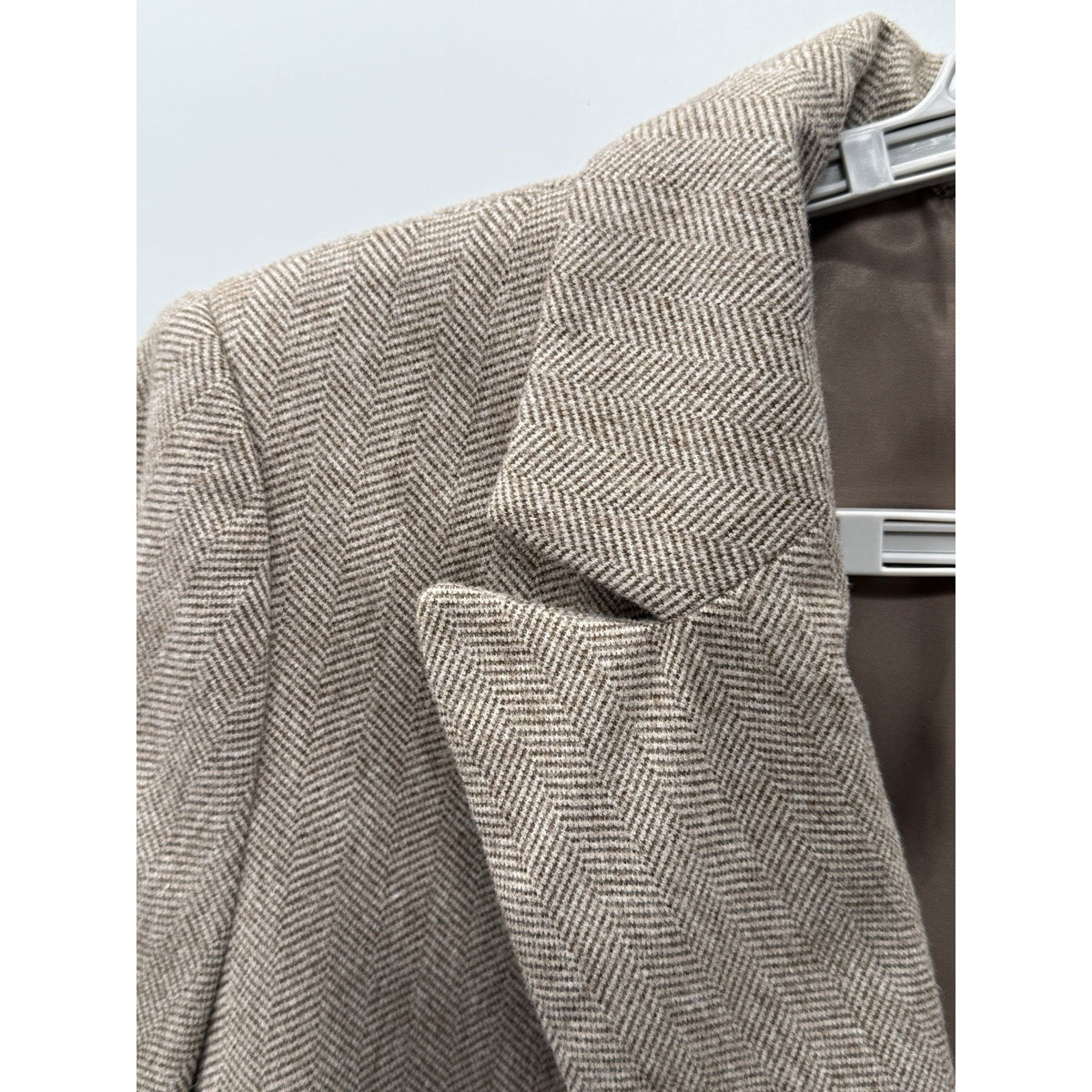 Herringbone Double Breasted Blazer Taupe Quiet Luxury Academia Jacket Medium