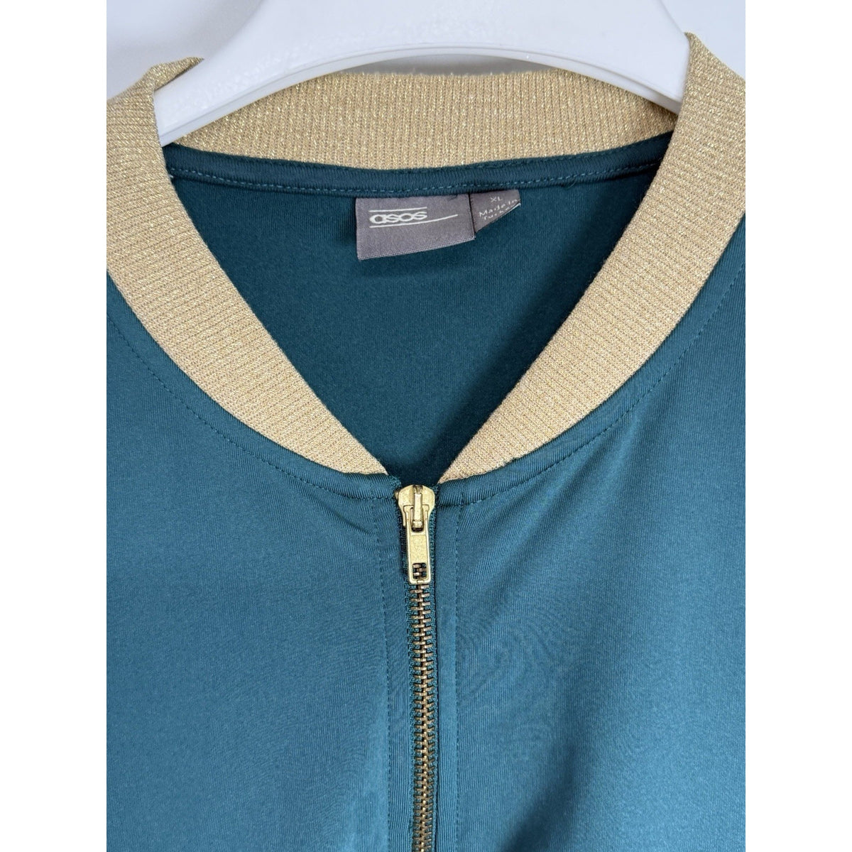 ASOS Tiger Embroidered Bomber Jacket XL Green Gold Zip Streetwear Y2K