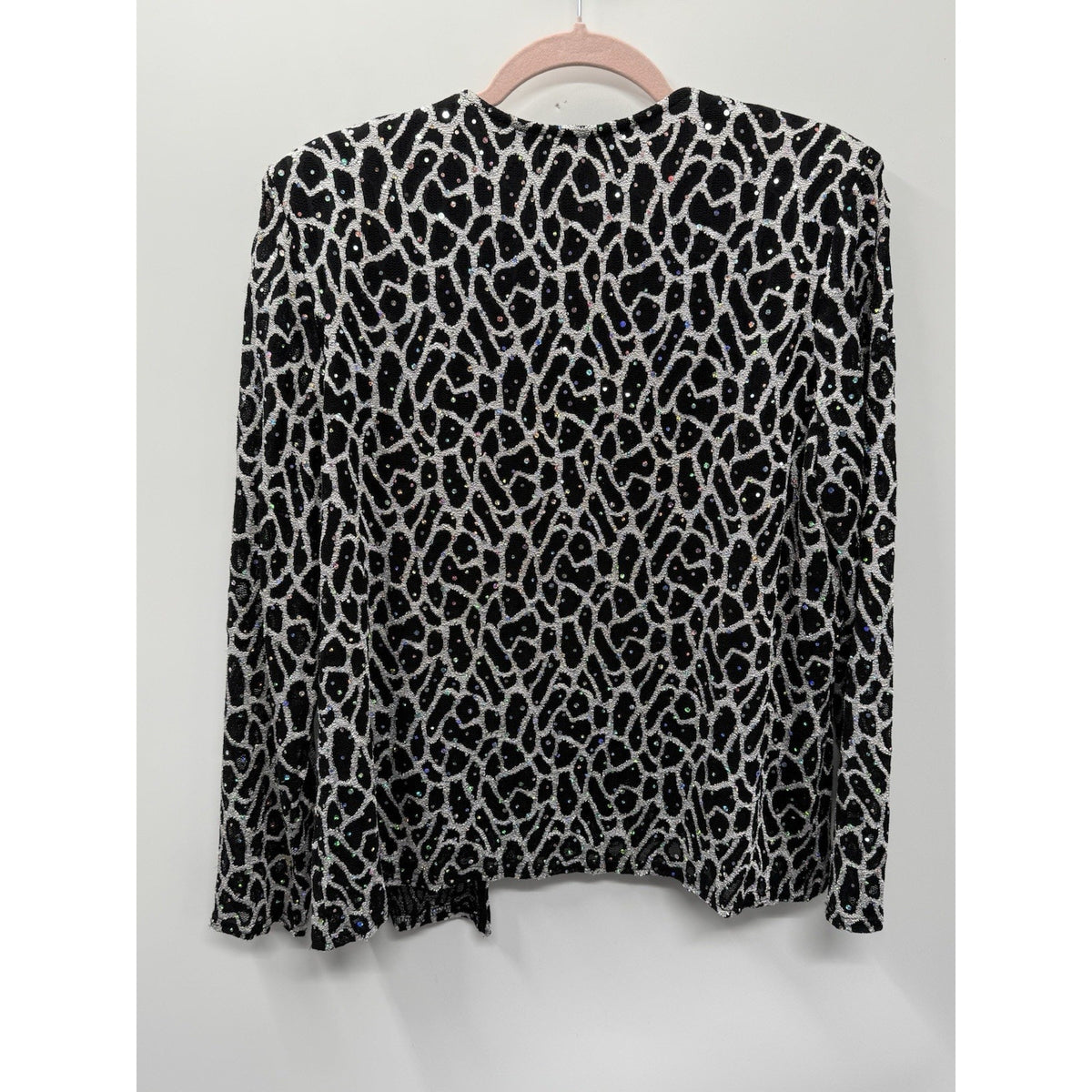 R&M Collection Sequin Open attached twinset Jacket Black/Silver Animal Print 12