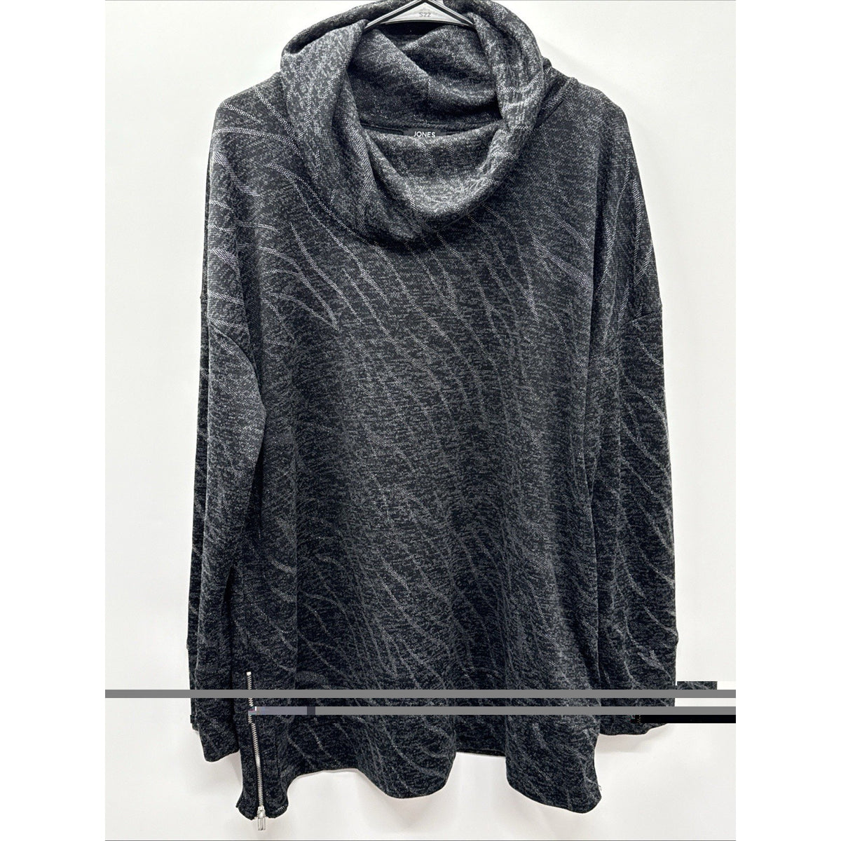 Jones New York Signature XL Cowl Neck Tunic Top Black Gray Side Zip