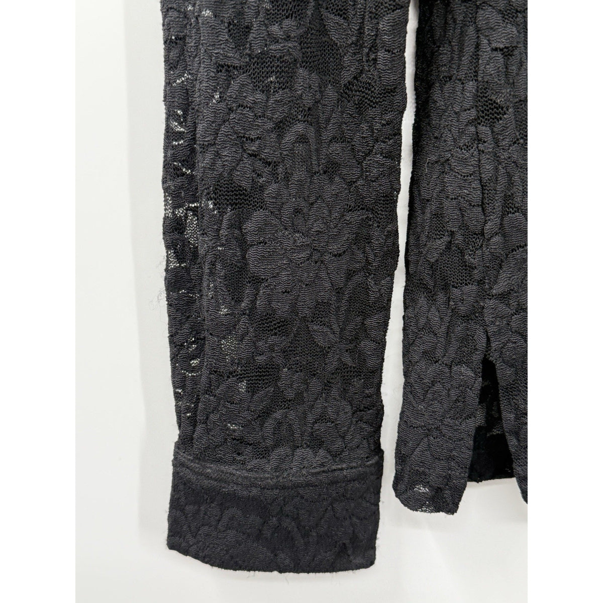 Liz Claiborne Lace Blouse Womens S Black Button Front Sheer Floral Top