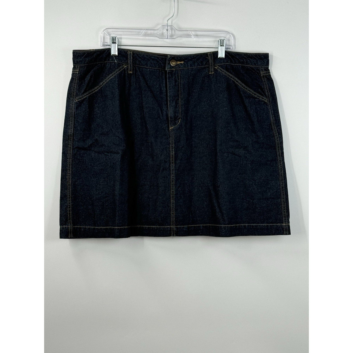 Woman Within Denim Skirt 18W Dark Wash Cotton Blend Pockets Knee Length