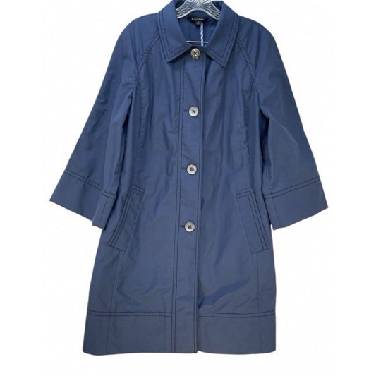 Brooks Brothers Women Blue Button Down Trenchcoat Nylon Cotton Blend Size 12