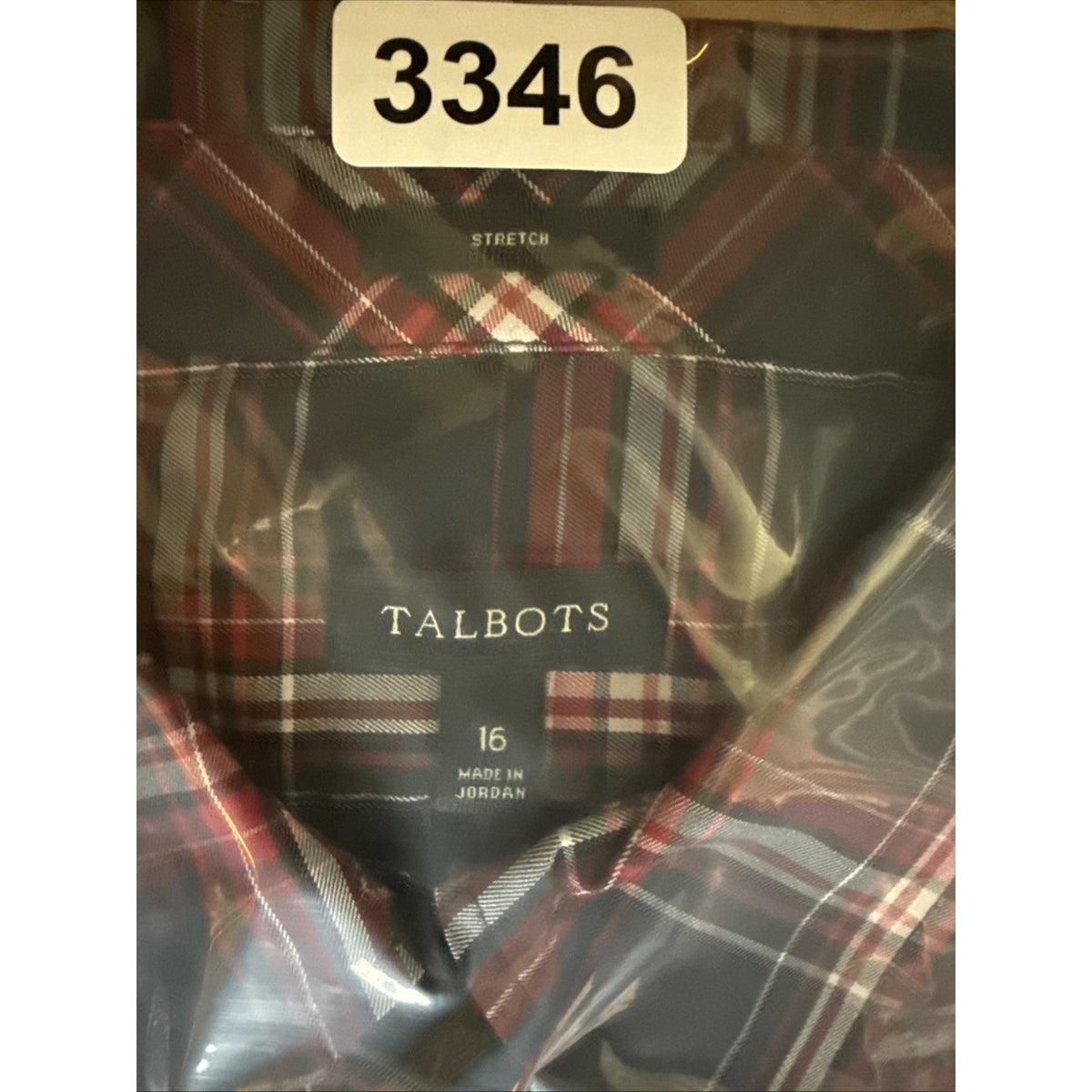 Talbots Women Size 16 Red Black Plaid Ruffle Front Button Down Stretch Shirt NWT
