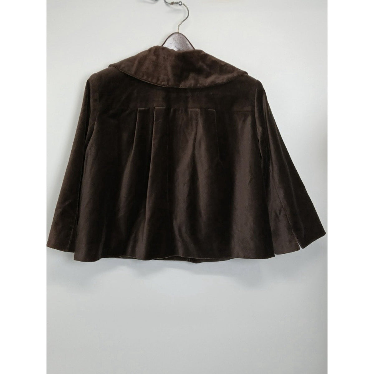 New York & Co Womens Sz Large Brown Velvet Retro Swing Short Jacket 3/4 Sleeve