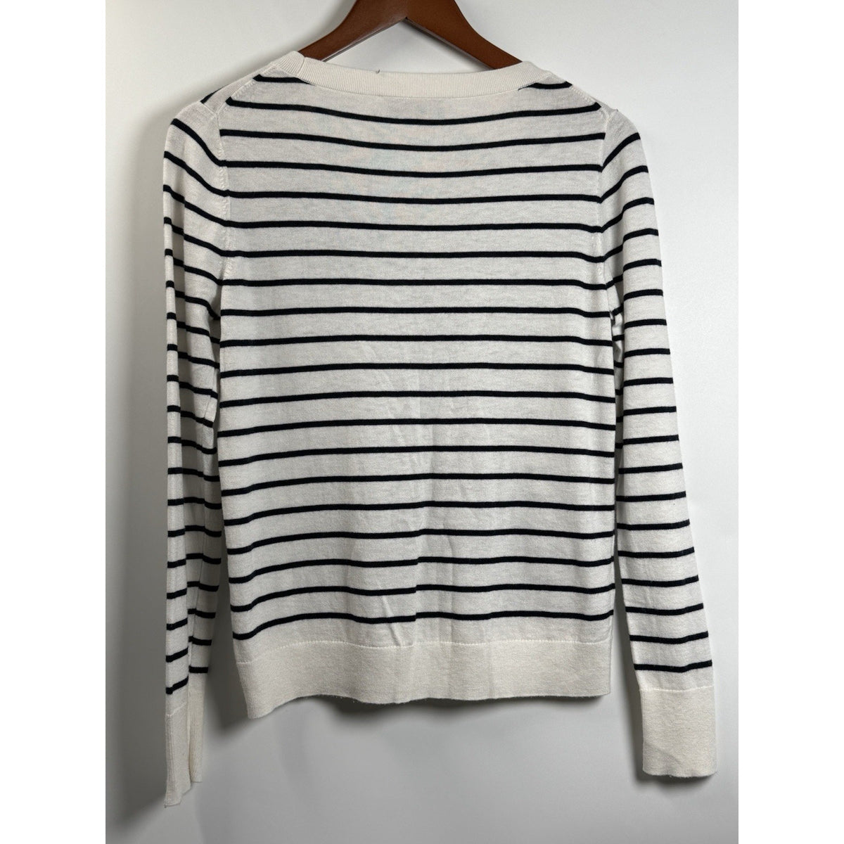 LOFT Striped Sweater Bird Embellished Beaded Navy-White Knit Size M