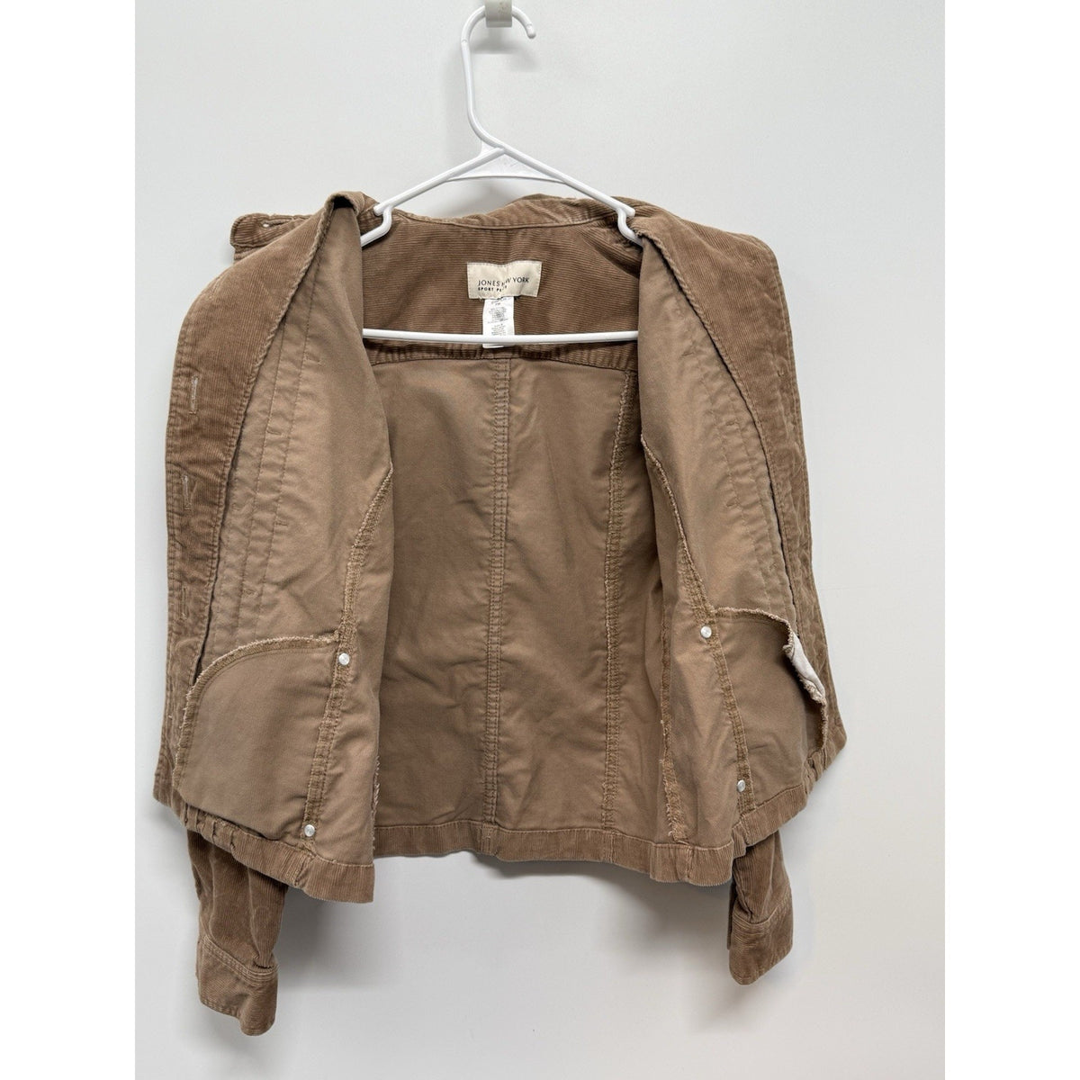 Jones New York Petite PM Brown Button Jacket Stretch Pockets Collared