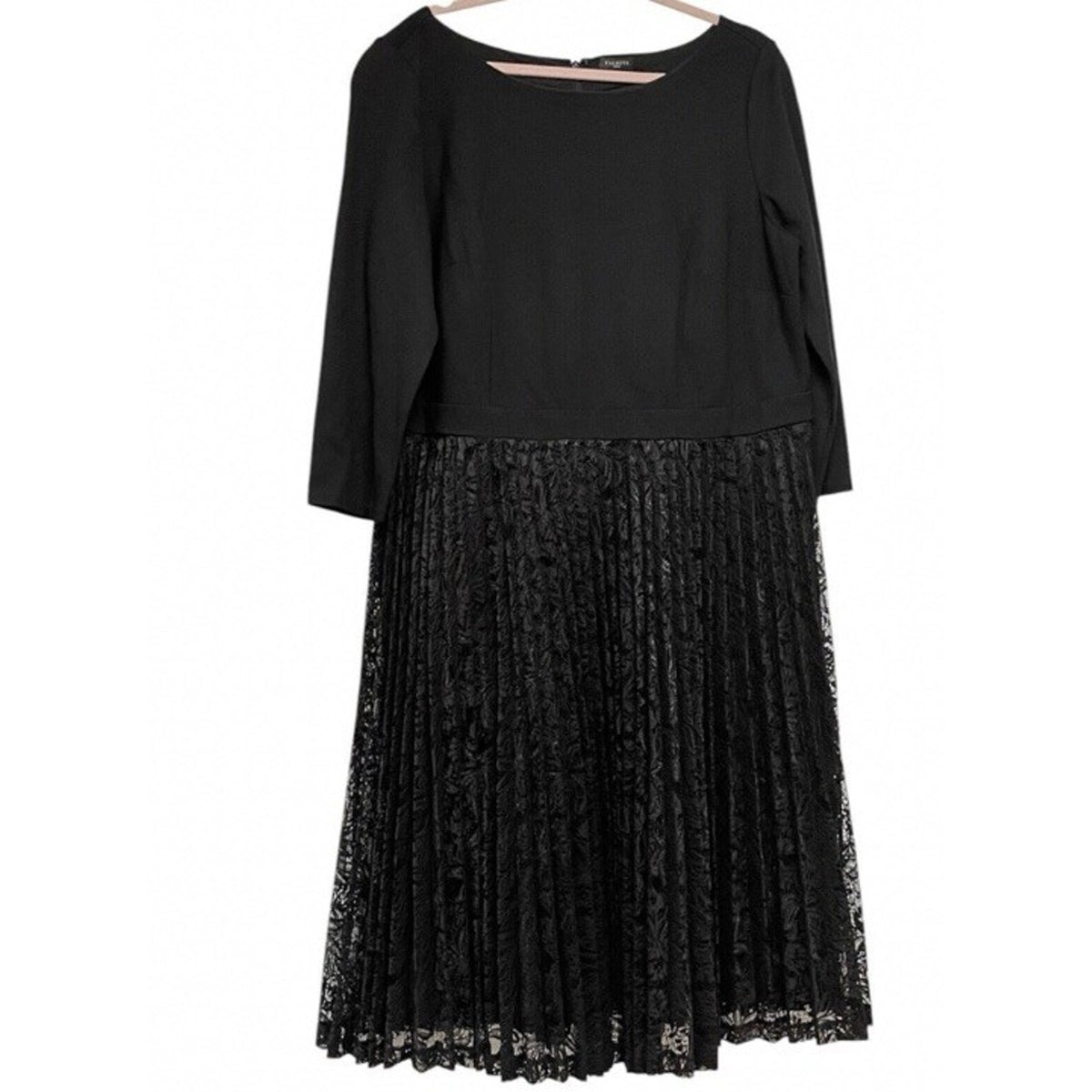 TALBOTS Woman Black & Lace Dress Pleated ,Timeless Formal Style Sz 14W