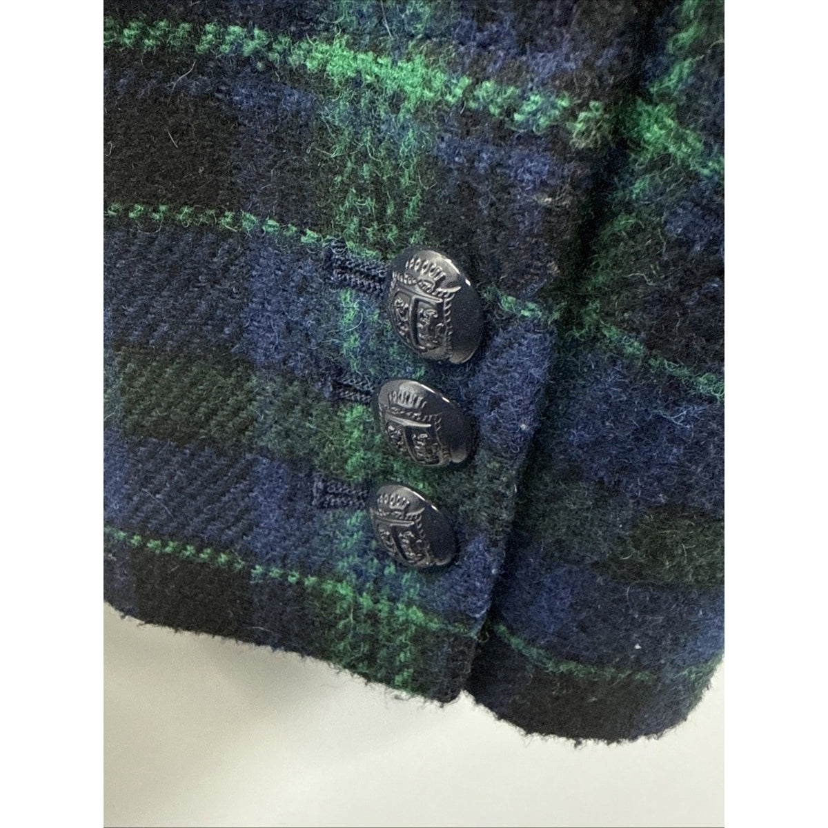 Talbots Womens Wool Blend Black Watch Plaid Blazer Jacket Blue Green Size 12