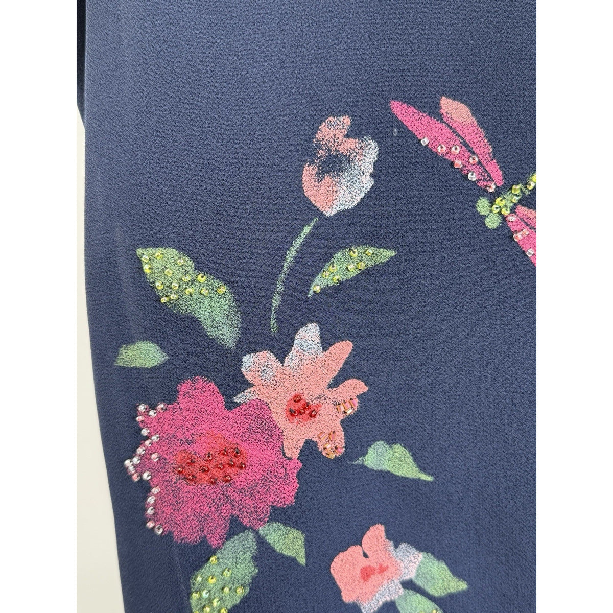 Virgo Sheer Floral Dragonfly Blouse Womens 14 Navy Beaded Y2K Fairycore Mesh Top