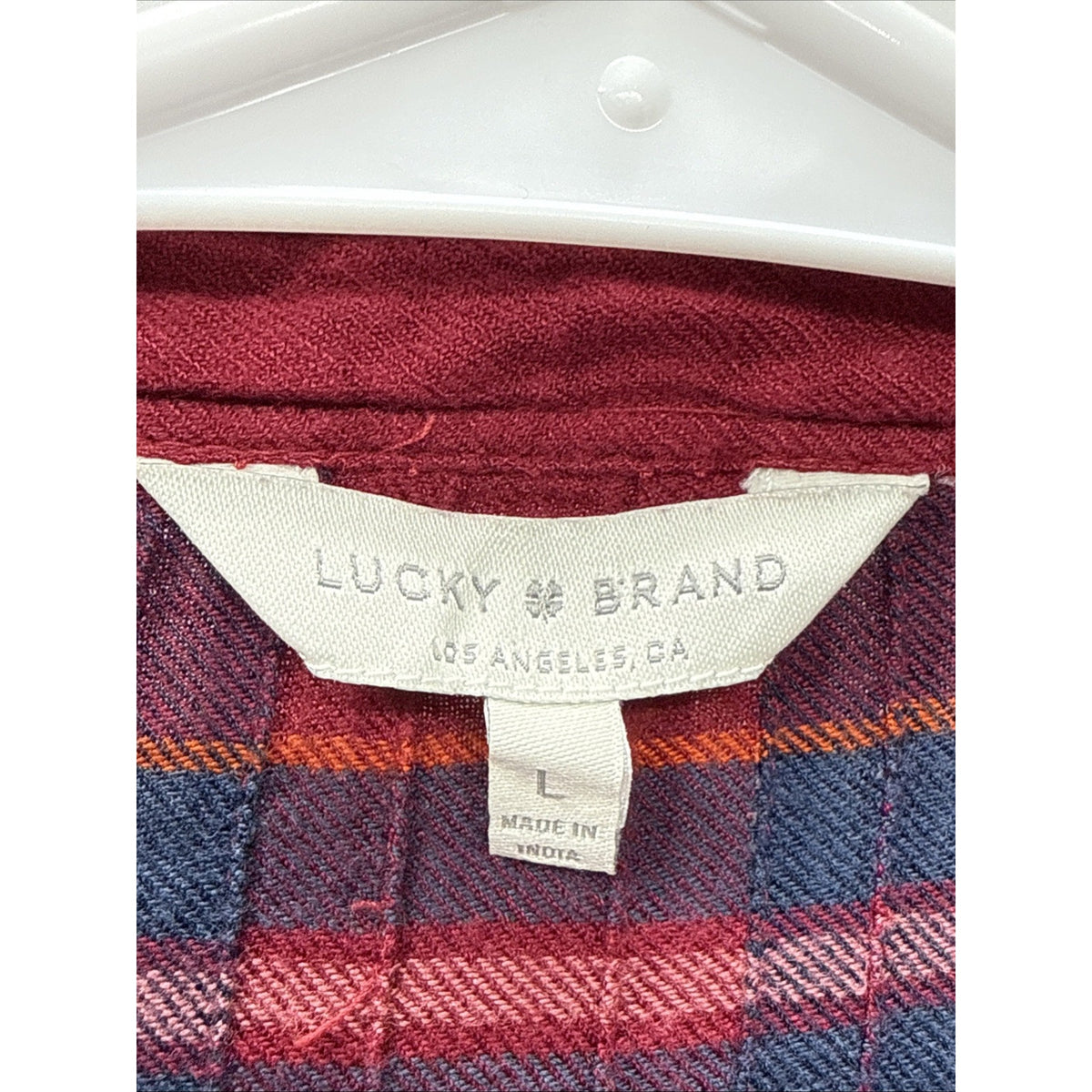 Womens Lucky Brand Sz L Long Sleeve Red Plaid V-Neck Pullover Top