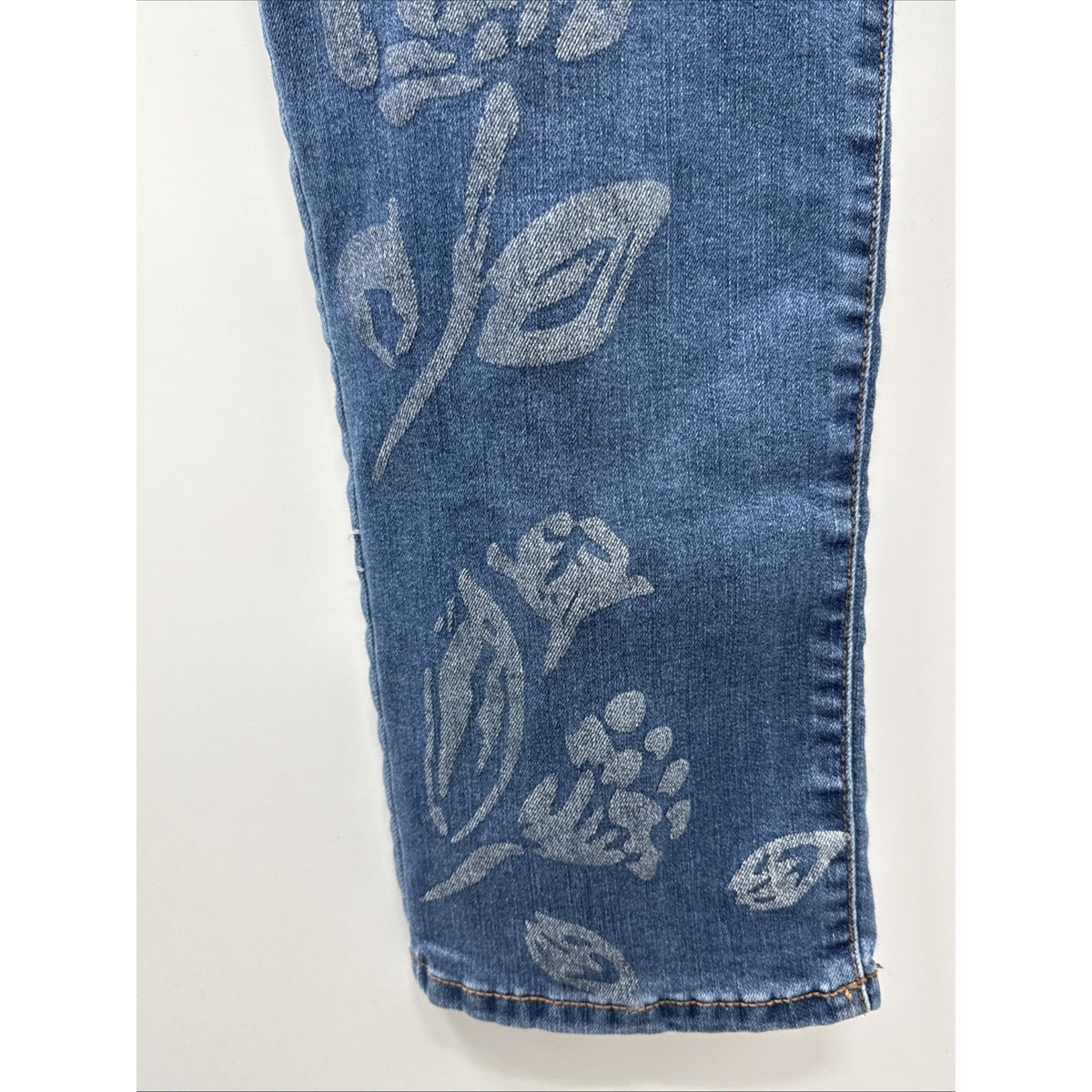 Style & Co. Womens Sz 14 Straight Leg Jeans Blue Floral Print 5 Pocket Boho
