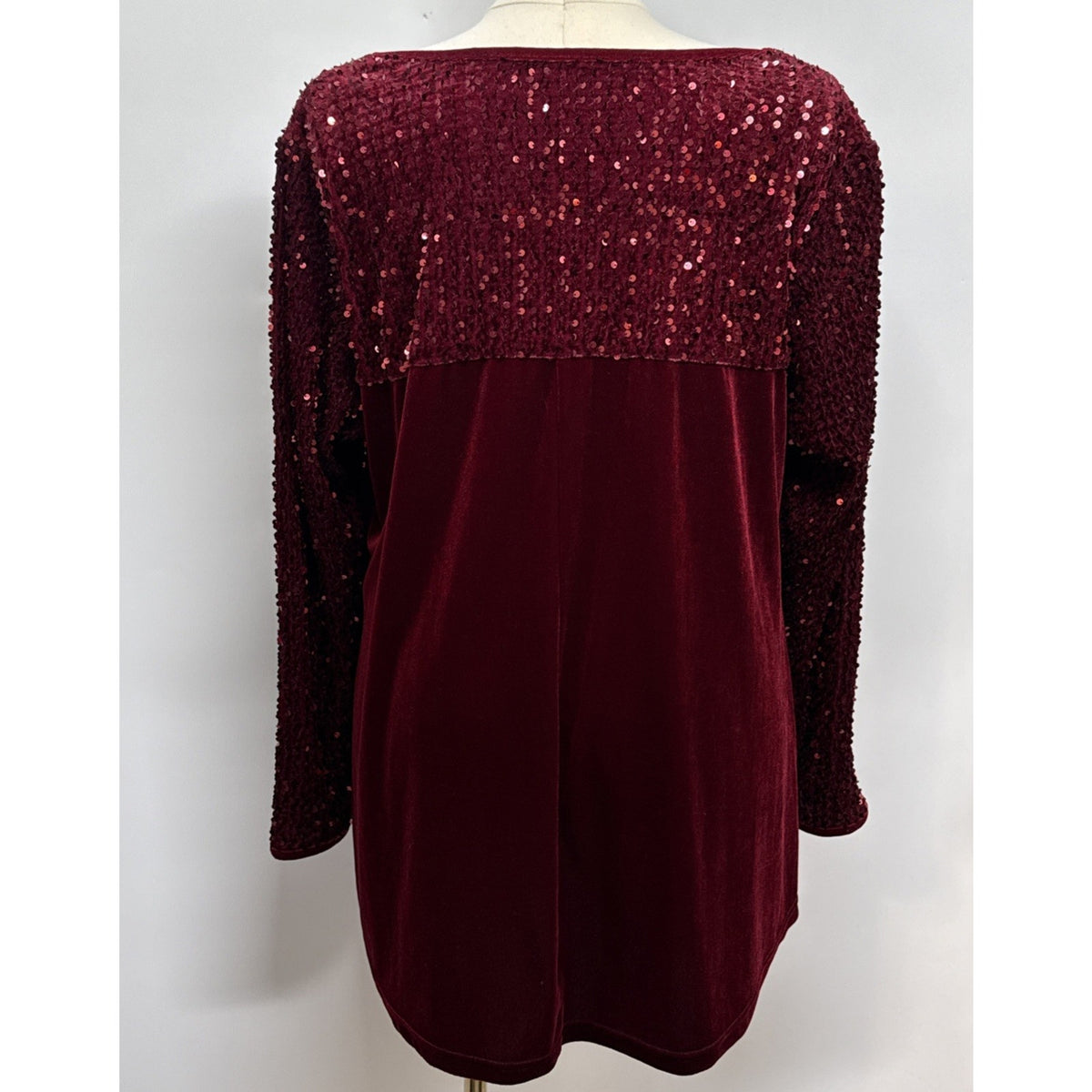 Burgundy Velvet Sequin Tunic Top Size 2X Keyhole Whimsigoth Party Blouse
