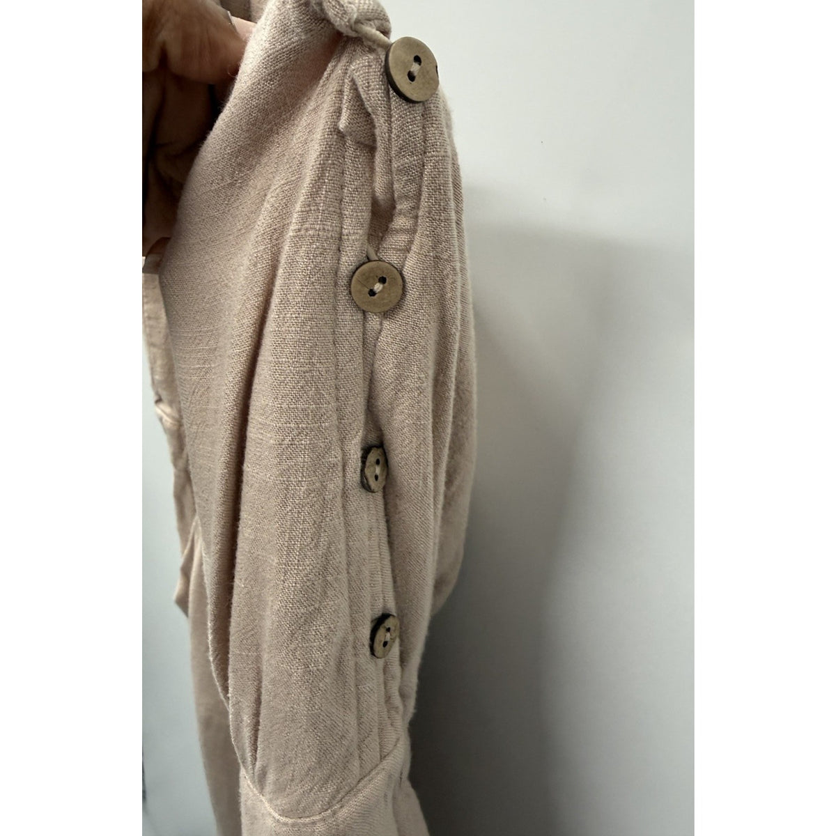 HEYSON Women L One Shoulder Wide Leg Jumpsuit Beige Taupe Boho Minimalist