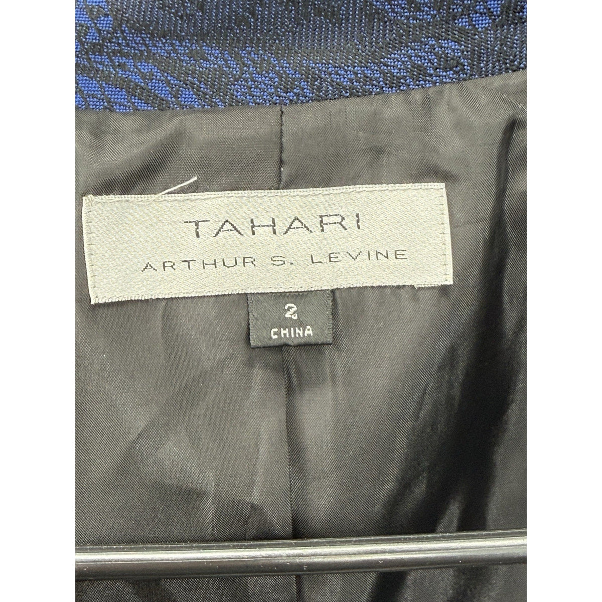 Tahari Cropped Jacquard Blazer Blue Black Beaded Collar Evening Size 2