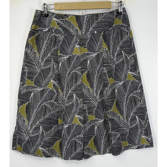 East 5th Cotton Skirt Size 8 Black White Leaf Print A-Line Side Pockets