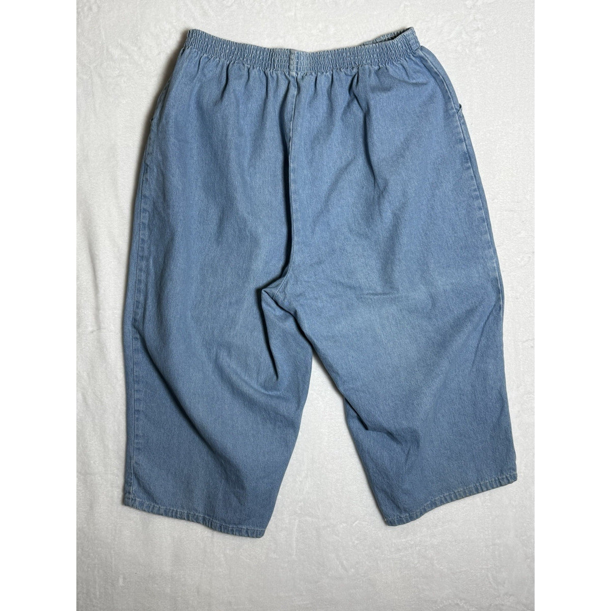 Chic Womens 20W Blue Pull On Denim Capri Pants 100% Cotton Elastic Waist Plus