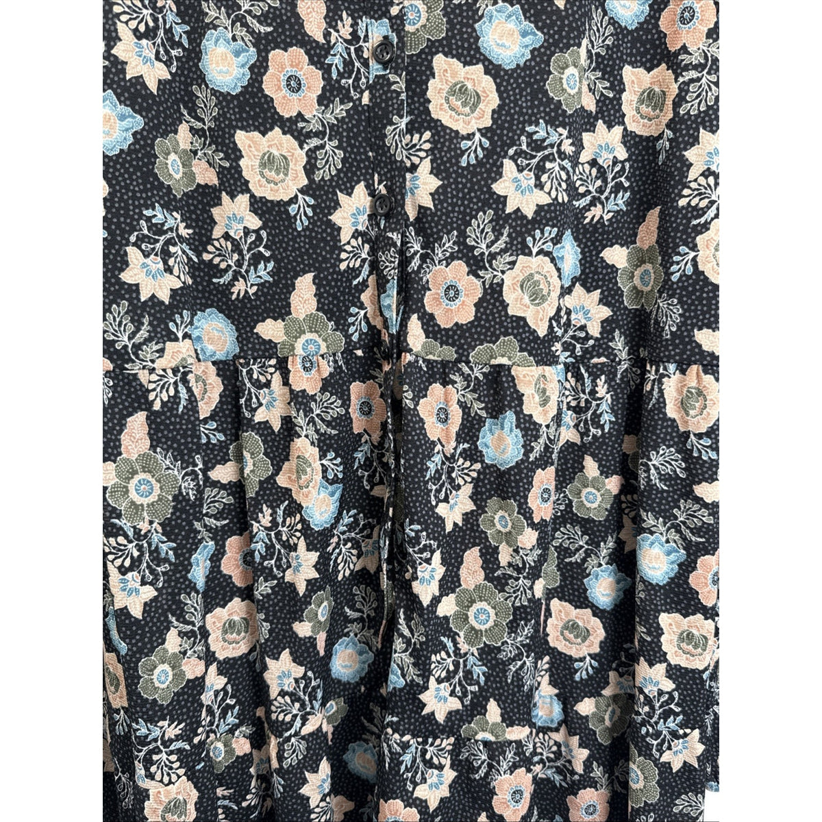 Style & Co Woman L Black Floral Tiered Button Front Mesh Tunic Blouse Top Boho