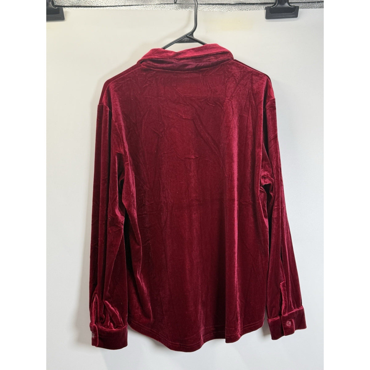 Ekouaer Velvet Button Up Shirt Red L Soft Lounge Holiday Top Womens