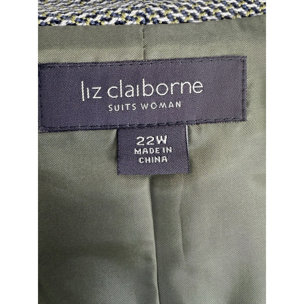 Liz Claiborne Blazer Jacket 22W Green Black Heavyweight Structured No Stretch