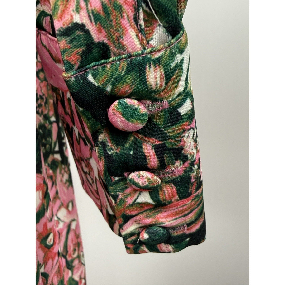 H&M Long Sleeve Pink & Green Midi Dress Size 4 High Neck Open Back Lightweight