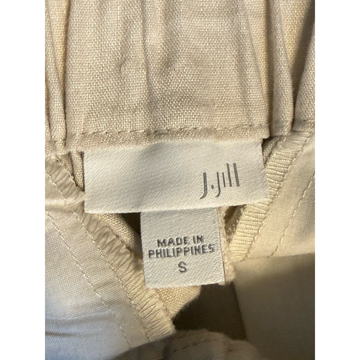 J.Jill Roll Tab Pants Women Small Beige Straight Leg Elastic Waist Linen Blend