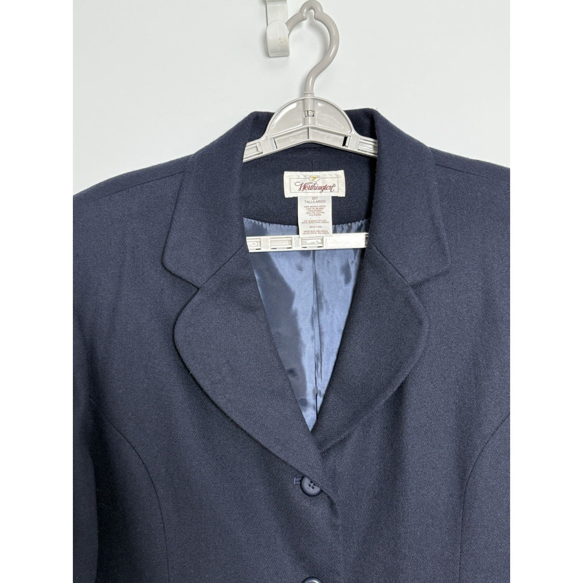VTG Worthington Merino Wool Blazer Jacket Women 20T Navy Blue 90s Y2K 3-Button