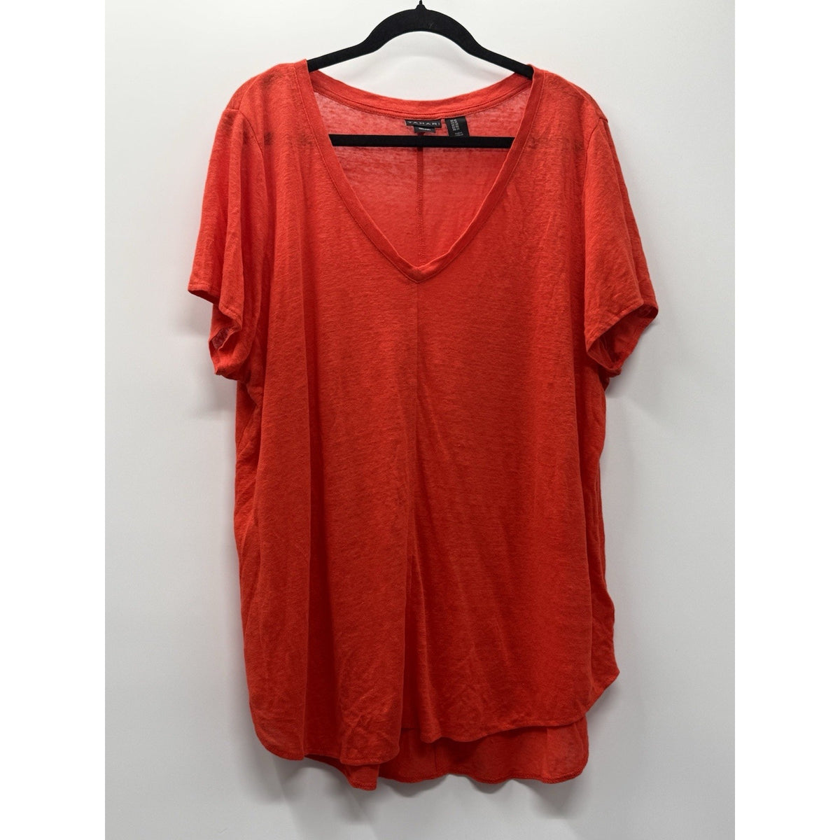 Tahari 1X 100% Linen Top Coral Red V Neck Oversized Relaxed Boho Coastal
