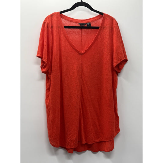 Tahari 1X 100% Linen Top Coral Red V Neck Oversized Relaxed Boho Coastal