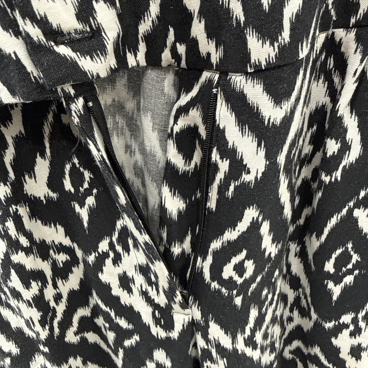 Ashley Stewart Linen Blend Jumpsuit Size 20 Black Tan Ikat Zip Slash Pockets