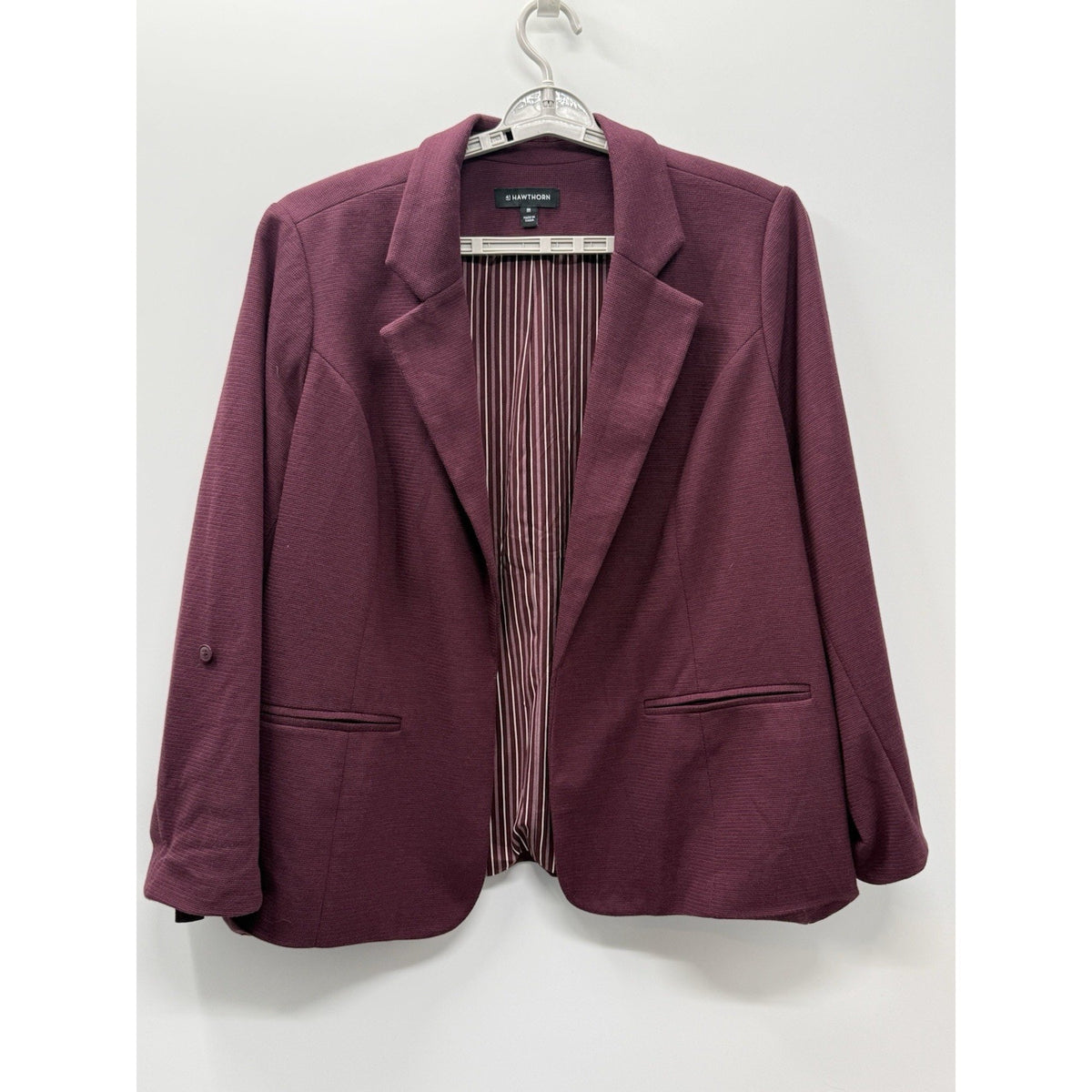 41 Hawthorn 3X Burgundy Knit Blazer Jacket Open Front Stretch Career Office Plus