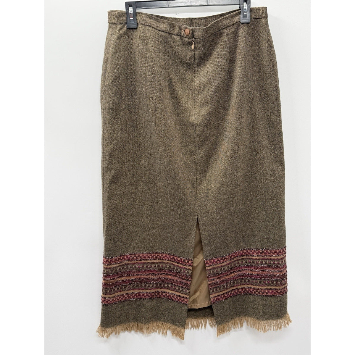 Sag Harbor Womens Size 14 Brown Wool Blend Midi Skirt Fringe Boho Southwestern